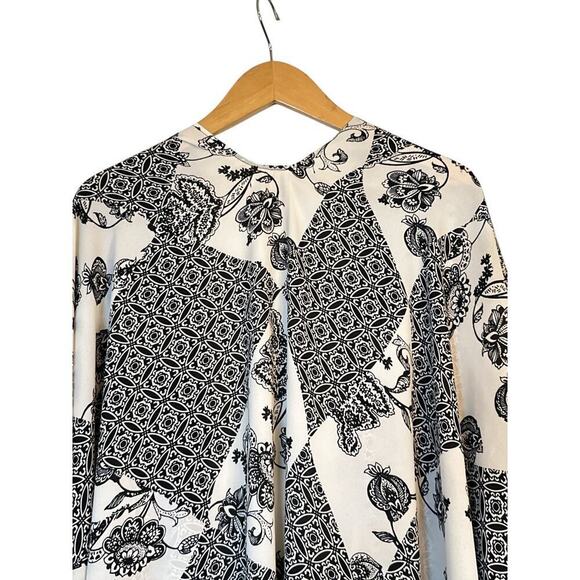 Lush Women's Open Front Boho Floral Tile Print  Wrap Kimono One Size Black White - Picture 6 of 6